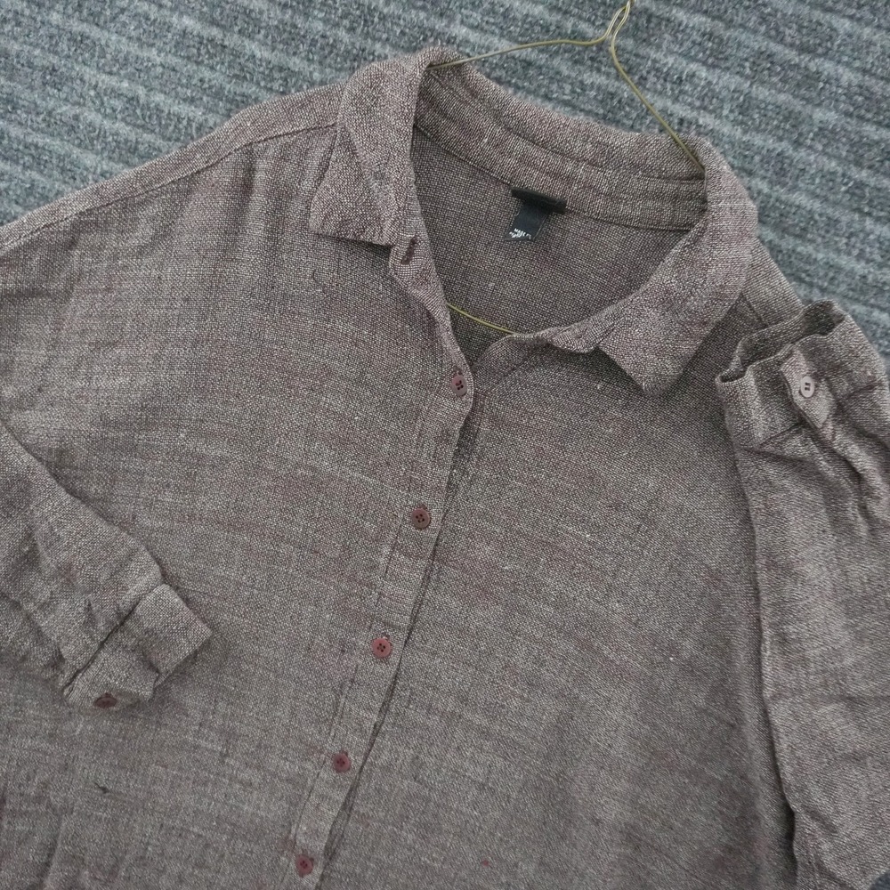Eileen Fisher Button Down Shirt Woman 2X Burgundy Linen Blend Oversized